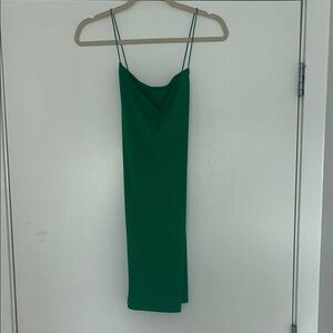 Bodycon Cross-Back Green Spaghetti Strap Dress